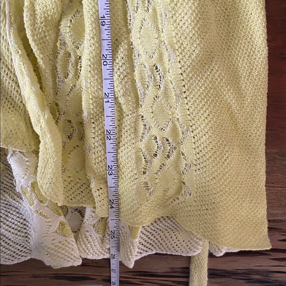 Anthropologie Knitted & Knotted yellow crochet tie front sweater shirt sleeve S - Picture 15 of 15